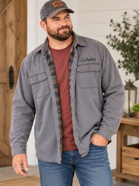 Cabela’s Heavyweight Shirt Jacket Gray Plaid Lined 2XL Tall 2XLT